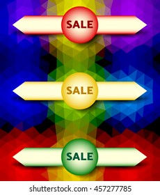 Abstract colorful polygonal background with traffic light and arrow. Infographics template with sticker sale. 
