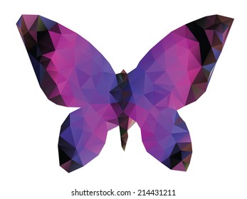 Abstract colorful polygonal butterfly on white background.