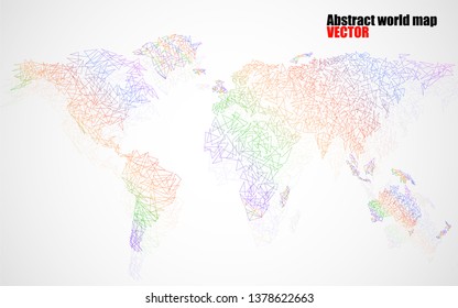 Abstract colorful polygonal world map with dots and lines, network connections