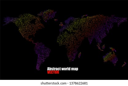 Abstract colorful polygonal world map with dots and lines, network connections