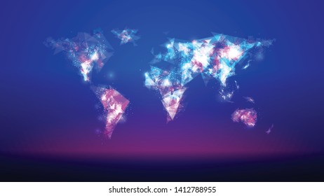 Abstract colorful polygonal world map connection infographic