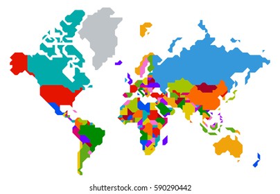 Abstract colorful polygonal world map, countries,  isolated background. Vector Illustration.