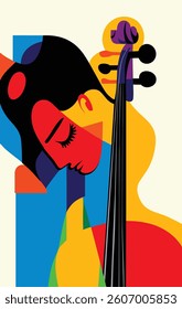 Abstract Colorful Portrait of a Woman Playing the Cello