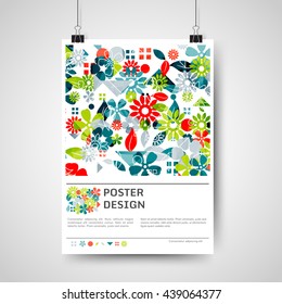 Abstract colorful poster design template. Poster layout with abstract floral background