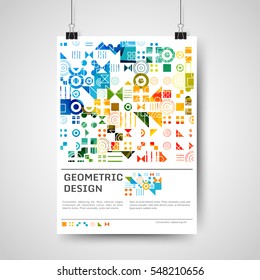 Modelo de design de cartaz colorido abstrato com elementos geométricos