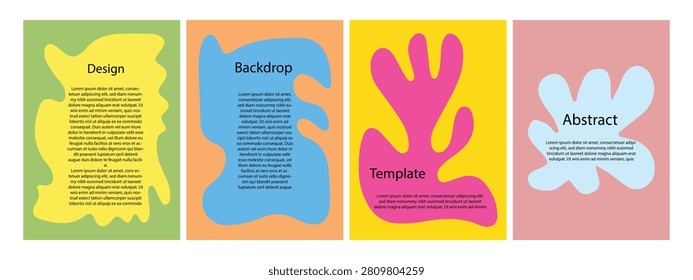 Abstract colorful poster template set with organic shapes and editable layouts for branding, brochures, presentations, marketing materials, publications, social media, and contemporary graphic design projects.
