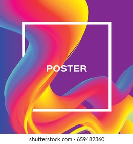 Abstract colorful poster. Wave Smoke shapes with square frame. Space for text. Dynamic Effect.