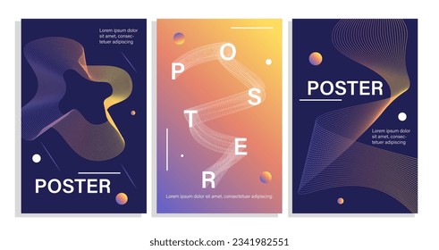 Abstract colorful posters set. Futuristic booklets and leaflets, flyers. Minimalist linear organic patterns and shapes. Cartoon flat vector collection isolated on grey background