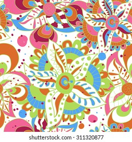 Abstract colorful psychedelic floral seamless pattern