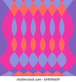 Abstract colorful psychedelic pattern vector background with oval and diamond shapes fuschia purple orange