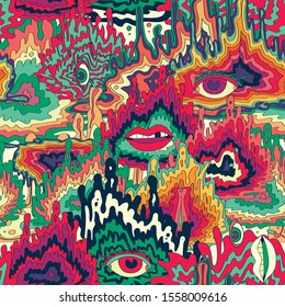 Abstract Colorful Psychedelic Seamless Pattern. Background Wallpaper