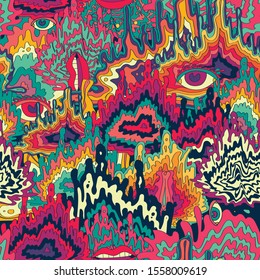 Abstract Colorful Psychedelic Seamless Pattern. Background Wallpaper