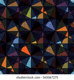 Abstract colorful psychedelic triangles seamless pattern.