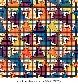 Abstract colorful psychedelic triangles seamless pattern.