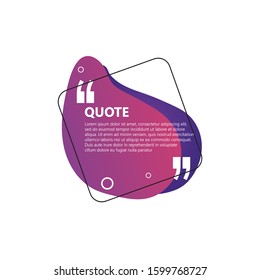 Abstract colorful quote text box with quotes symbols. Geometric banner template. Speech bubble. Remark frame for your design. Modern badges for promotion. Isolated on white background.