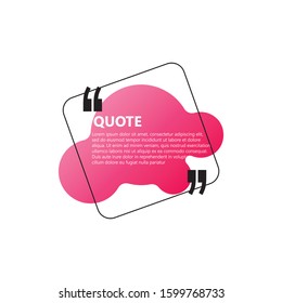 Abstract colorful quote text box with quotes symbols. Geometric banner template. Speech bubble. Remark frame for your design. Modern badges for promotion. Isolated on white background.