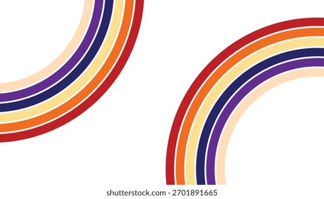 Abstract, colorful rainbow arcs with a retro feel, set against a clean white background.