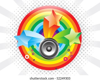 abstract colorful rainbow background with stars and sound vector illustration