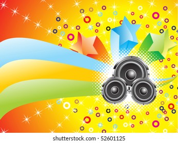 abstract colorful rainbow background with stars and sound vector illustration