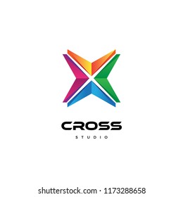 Abstract Colorful Rainbow Cross Logo Business Company Logo Template