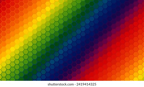 Abstract Colorful Rainbow Hexagon Mosaic. Color Hexagonal Gradient Grid. Vector Illustration. Happy Pride Month Backdrop for Business Posters, Flyers, Presentations.