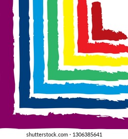 Abstract colorful rainbow lines and squares, geometic paint brush pattern background