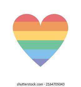 Abstract colorful rainbow lines striped, heart LGBTQ+ rainbow colors, symbol of community modern flat design peace sign pride month concept, isolated background vector