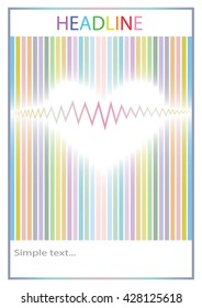 Abstract colorful rainbow with sound waves of the heart. Space for your text. Vector illustration