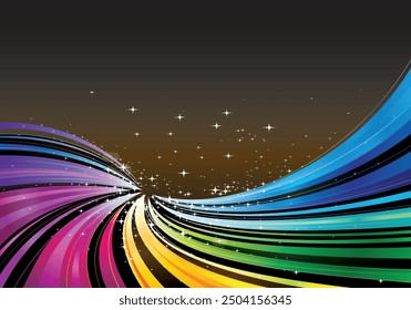 abstract colorful rainbow wave line on dark background, rainbow wave object multi color.