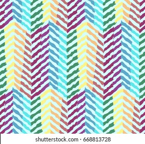 Abstract colorful rainbow waves seamless pattern. Vector fashion sunbow texture with rhombus for textile, backgrounds, wallpapers, wrapping paper, covers, banners