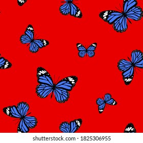 Abstract Colorful Random Butterflies Repeating Vector Pattern Isolated Background