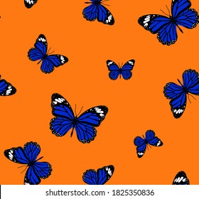 Abstract Colorful Random Butterflies Repeating Vector Pattern Isolated Background