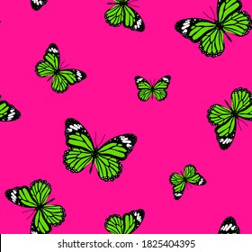 Abstract Colorful Random Butterflies Repeating Vector Pattern Isolated Background