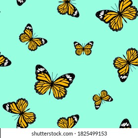 Resumen de mariposas aleatorias coloridas repetitivas patrón vectorial aislado fondo