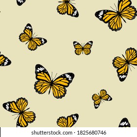 Abstract Colorful Random Butterflies Repeating Vector Pattern Isolated Background