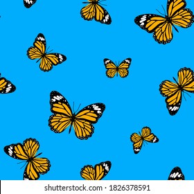 Abstract Colorful Random Butterflies Repeating Vector Pattern Isolated Background
