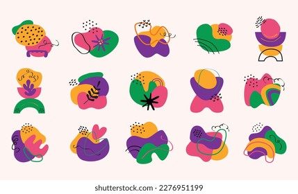 Abstract colorful random and irregular hand drawn stone shapes icons set design elements on white background