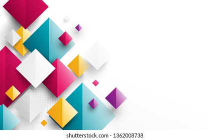 Abstract colorful rectangles 3D repeating on white background