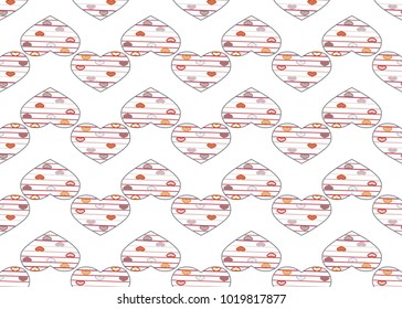 Abstract colorful red hearts seamless pattern on white background. Vector illustration for print, textile, paper.