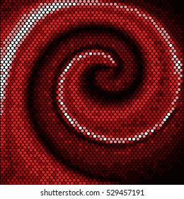 Abstract colorful red vibrant blurred curve decorative background with halftone, geometric element, spiral, stream, swirl, dots and vortex
