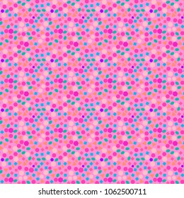 abstract colorful repeating geometric pattern of circles, squares and hexagons. simple pleasing design for surfaces, textile, fabric, wallpaper, covers, stationary, garments, backgrounds and backdrops