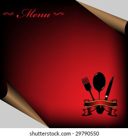 Abstract colorful restaurant menu with spoon, knife and fork