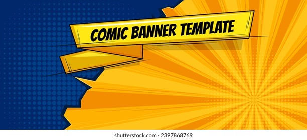 Resumen del fondo del cómic retro colorido. Fondo de banner con estilo de caricatura con papel roto y rayos