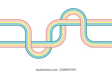 Abstractas patrón retro colorido de líneas sobre fondo blanco. Líneas paralelas curvas, meditación, equilibrio de vida, corriente de río, minimalista de mediados de siglo, arte moderno, cartel de pared, arco iris, cartel de pared.