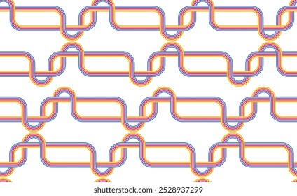 Abstract colorful retro pattern of lines on white background. Curved parallel lines, meditation, life balance, river stream, mid-century minimalist, modern art, wall poster, rainbow, wall poster.