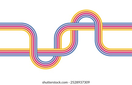 Abstract colorful retro pattern of lines on white background. Curved parallel lines, meditation, life balance, river stream, mid-century minimalist, modern art, wall poster, rainbow, wall poster.