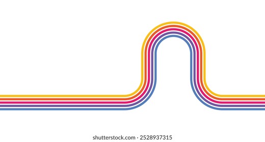 Abstract colorful retro pattern of lines on white background. Curved parallel lines, meditation, life balance, river stream, mid-century minimalist, modern art, wall poster, rainbow, wall poster.