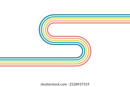 Abstract colorful retro pattern of lines on white background. Curved parallel lines, meditation, life balance, river stream, mid-century minimalist, modern art, wall poster, rainbow, wall poster.