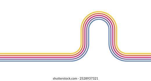 Abstract colorful retro pattern of lines on white background. Curved parallel lines, meditation, life balance, river stream, mid-century minimalist, modern art, wall poster, rainbow, wall poster.