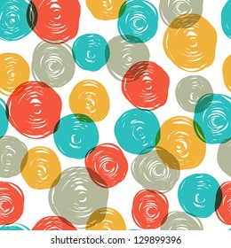 Abstract colorful retro seamless pattern (balls doodles). Vector, EPS10